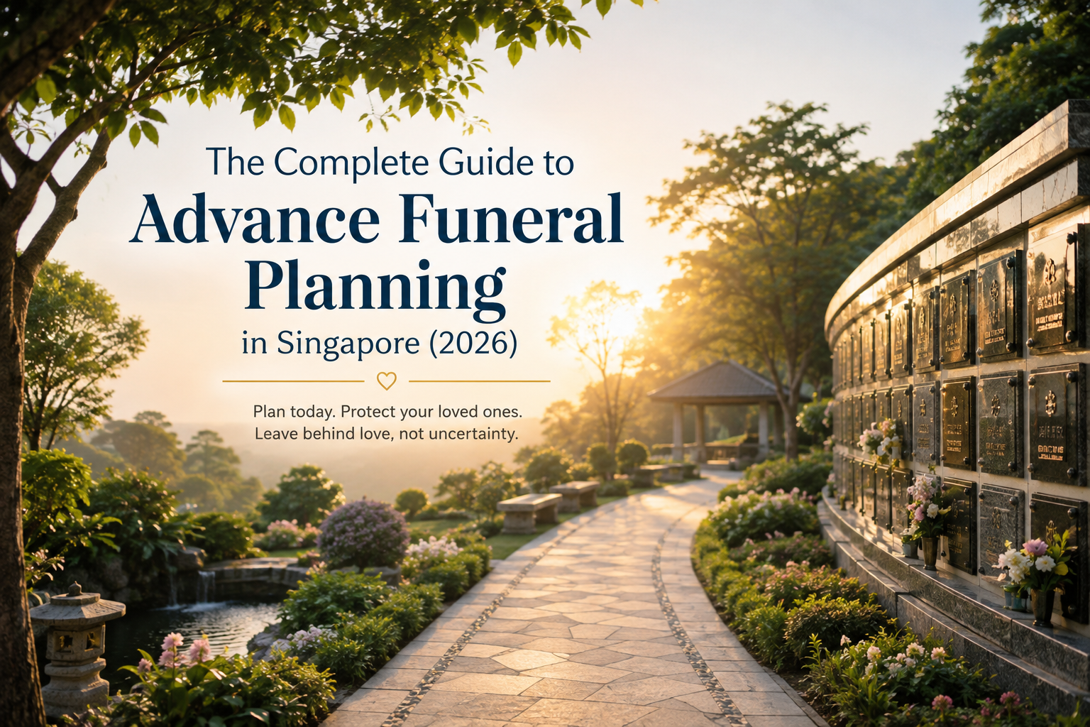 Peaceful memorial garden representing advance funeral planning in Singapore